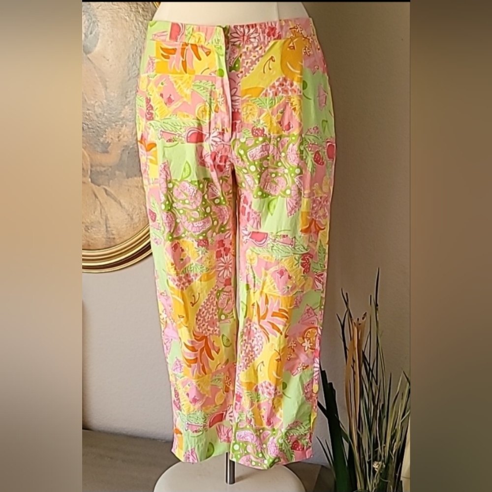 Vintage LILLY PULITZER Pink & Green Tropical Floral Print Pants. 10
